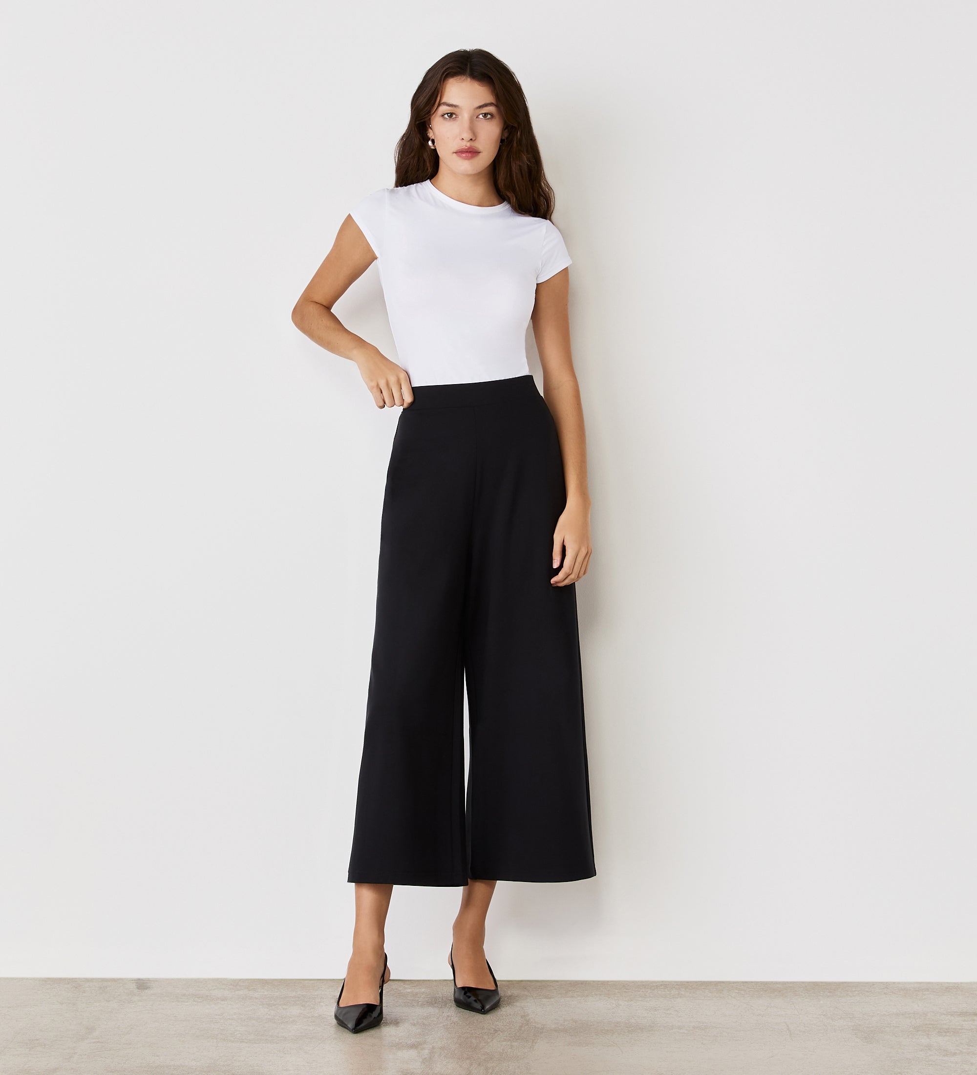 Women's Trousers - Black Ponte Jersey Wide Leg - Miribel - product view 1