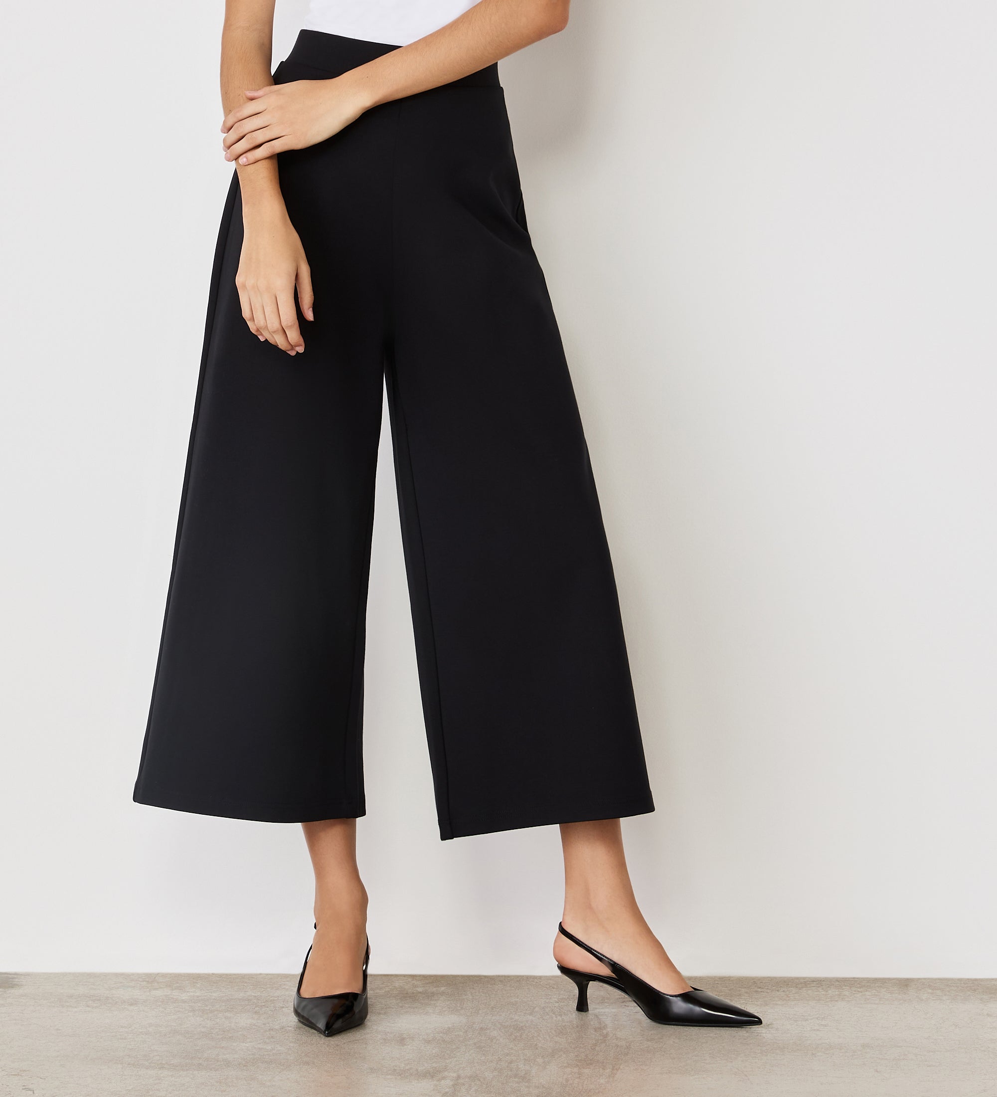 Women's Trousers - Black Ponte Jersey Wide Leg - Miribel - product view 2