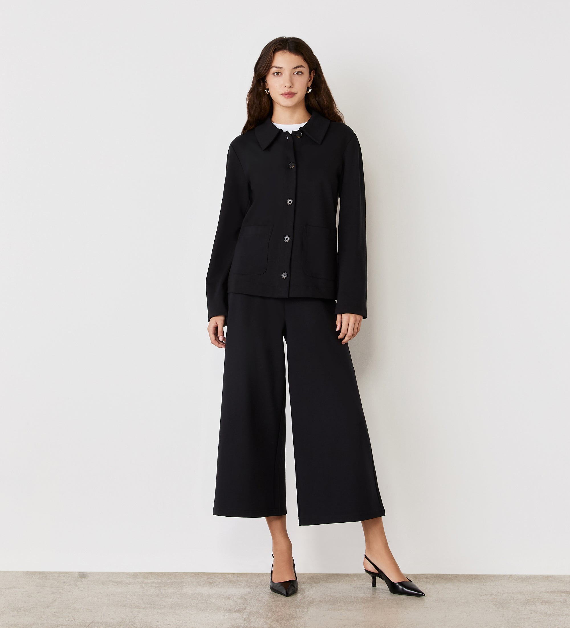 Women's Trousers - Black Ponte Jersey Wide Leg - Miribel - product view 3