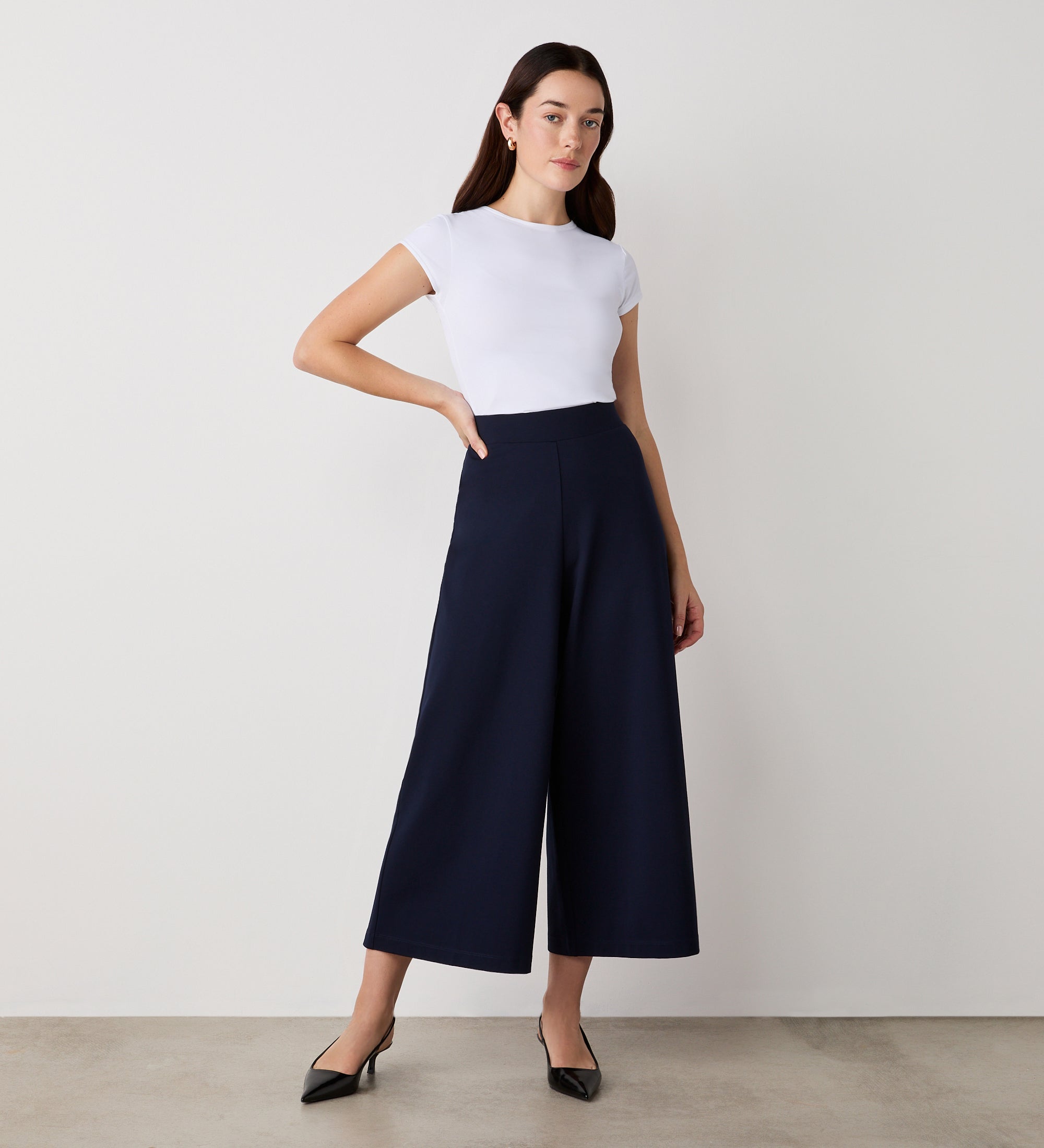 Women's Trousers - Navy Cropped Ponte Jersey - Miribel - product view 1