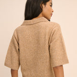 Women's T-Shirt - Brown Open Collar Polo Knitted - product view 5
