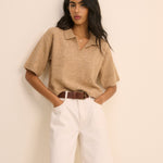 Women's T-Shirt - Brown Open Collar Polo Knitted - product view 1