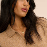 Women's T-Shirt - Brown Open Collar Polo Knitted - product view 3