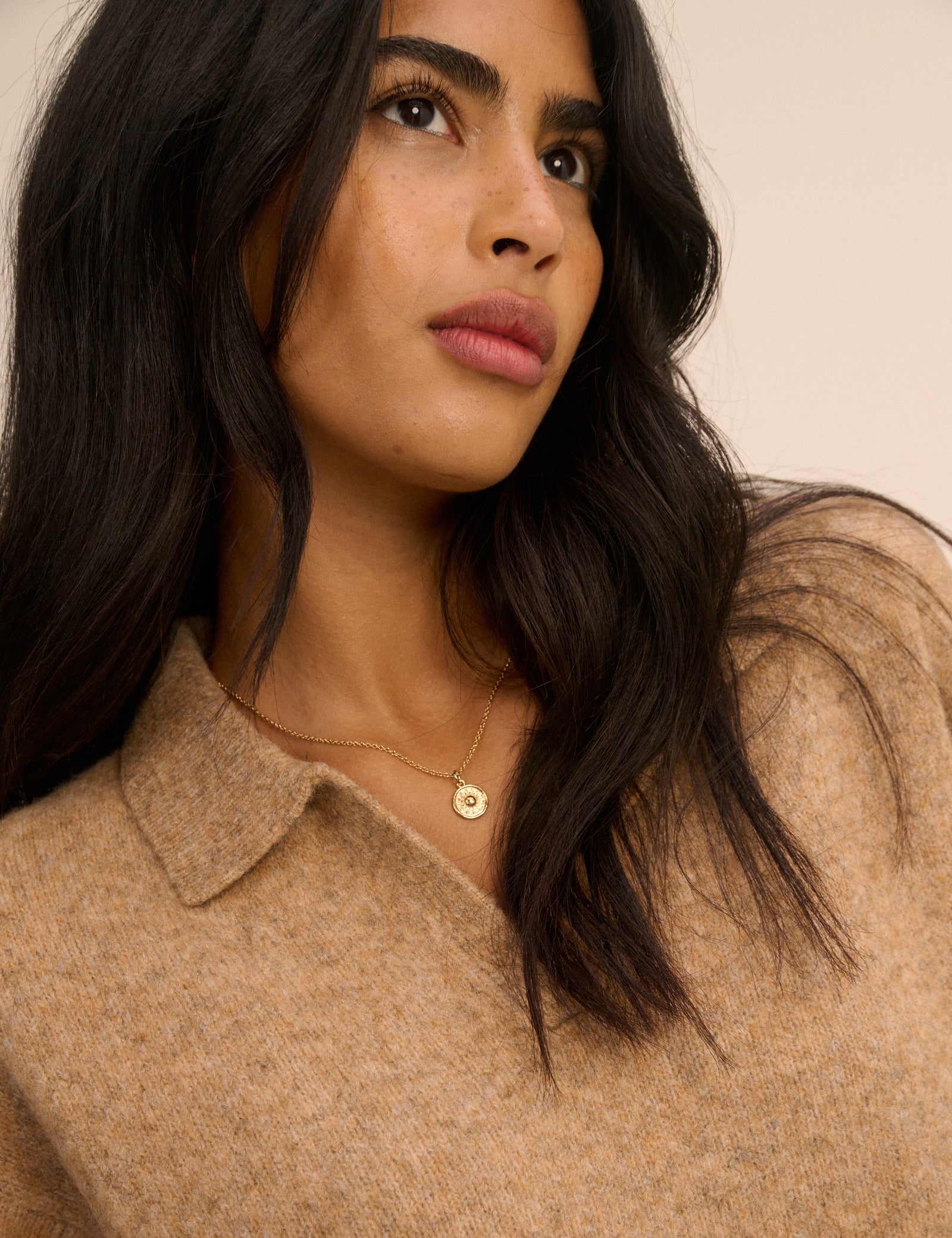 Women's T-Shirt - Brown Open Collar Polo Knitted - product view 3