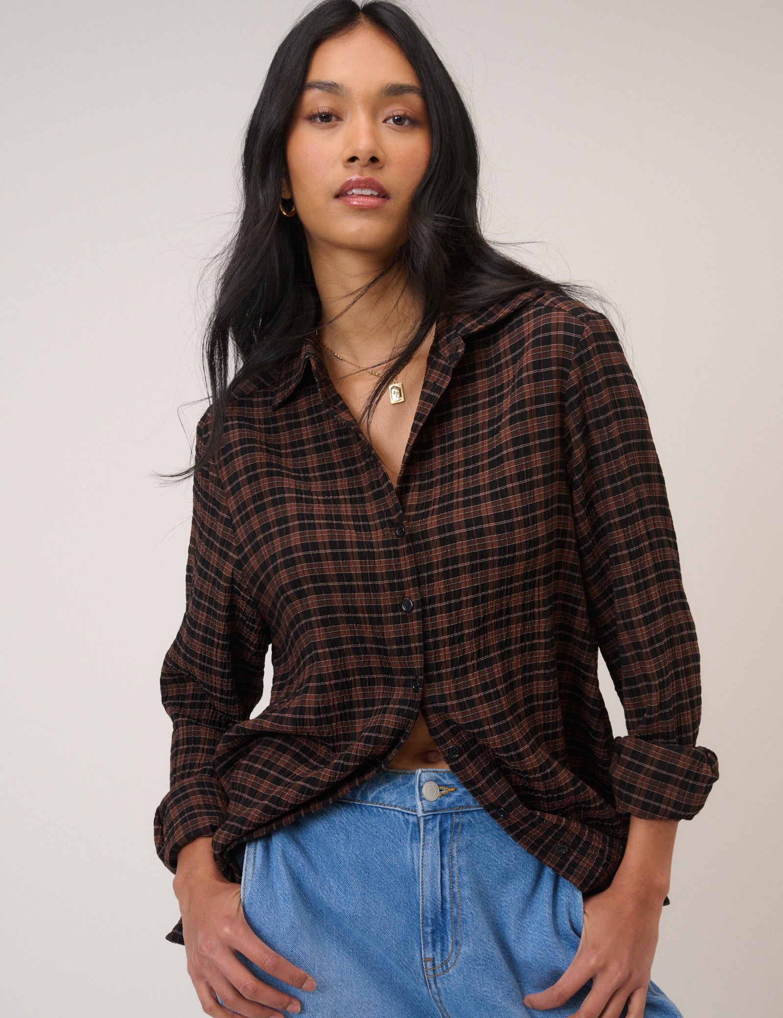 Women's Shirt - Brown And Black Check - product view 1