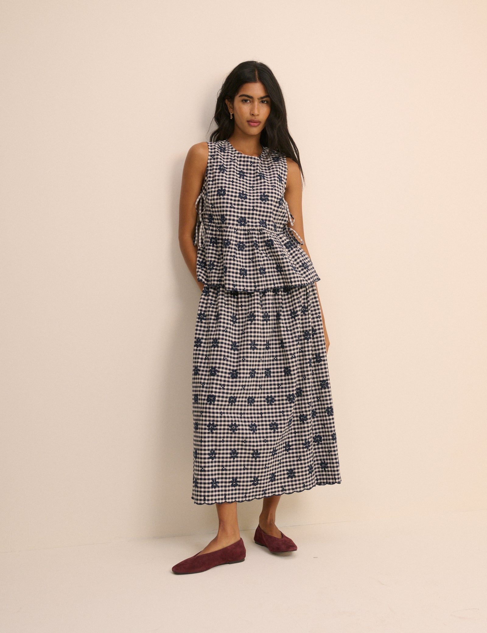 Women's Top - Navy Gingham Side Tie Swing - product view 2