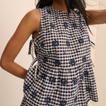 Women's Top - Navy Gingham Side Tie Swing - product view 1