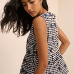 Women's Top - Navy Gingham Side Tie Swing - product view 5