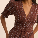 Women's Blouse - Brown Ditsy Floral Puff Sleeve Seren - product view 2