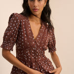 Women's Blouse - Brown Ditsy Floral Puff Sleeve Seren - product view 1