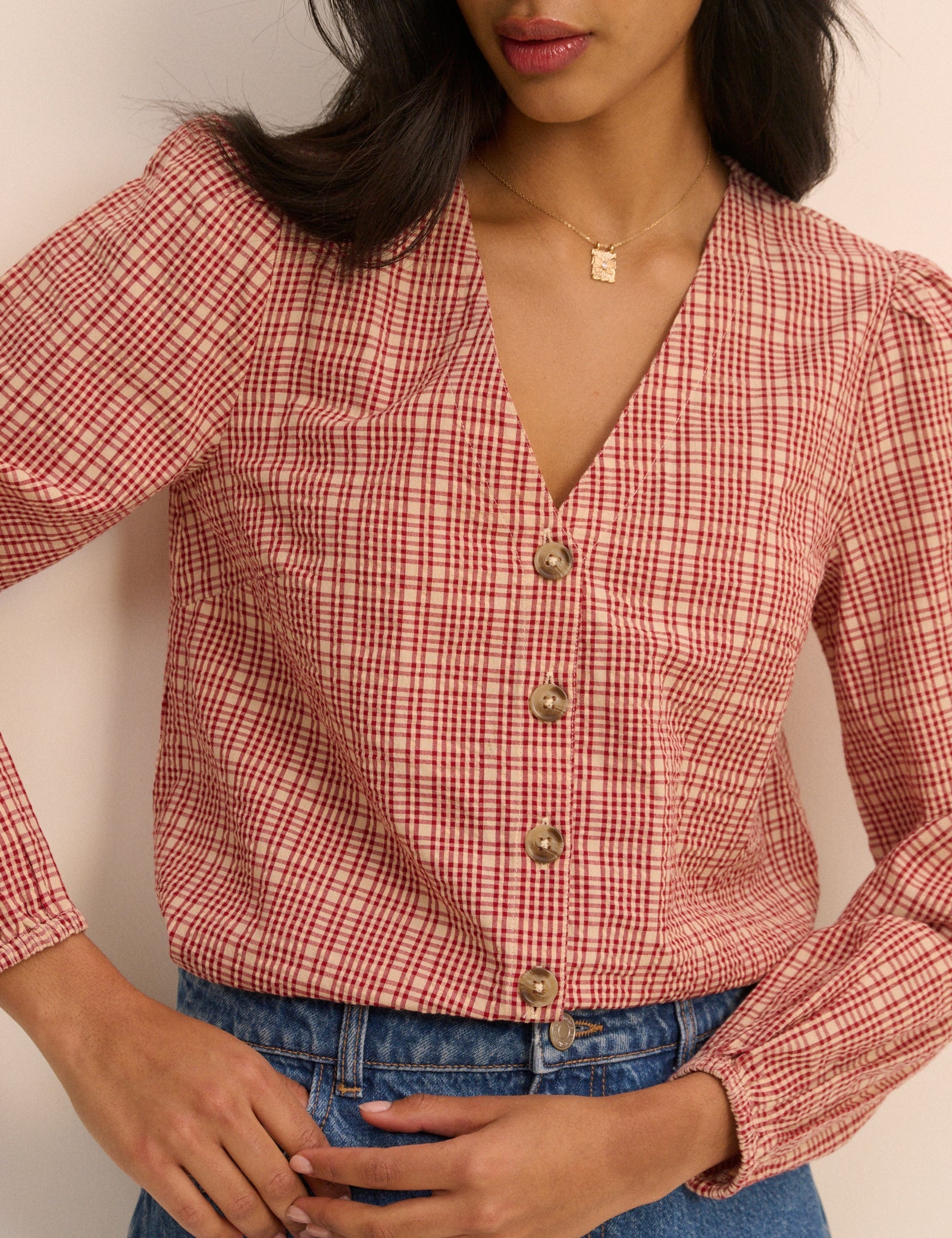 Women's Blouse - Red Check Brooke - product view 1