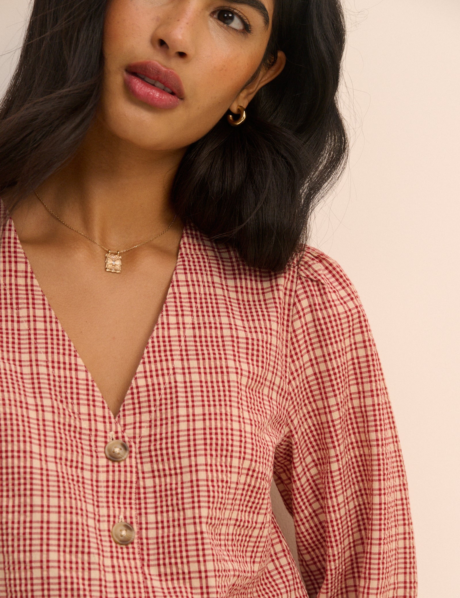 Women's Blouse - Red Check Brooke - product view 4
