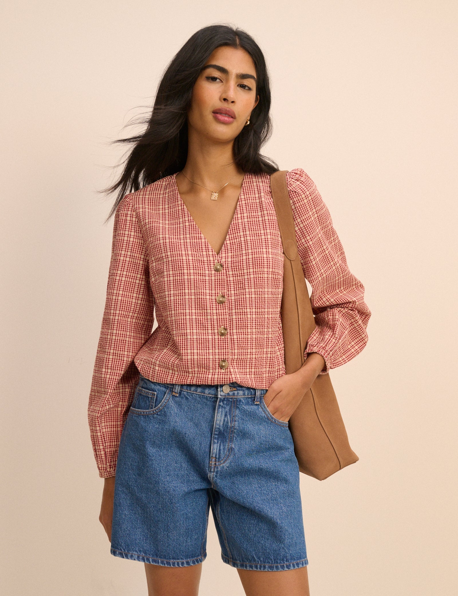 Women's Blouse - Red Check Brooke - product view 2