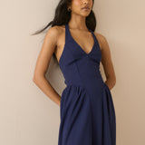 Women's Midi Dress - Navy Halterneck Amie - product view 3