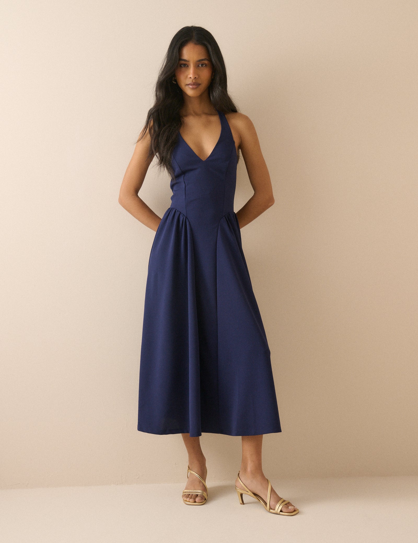 Women's Midi Dress - Navy Halterneck Amie - product view 1