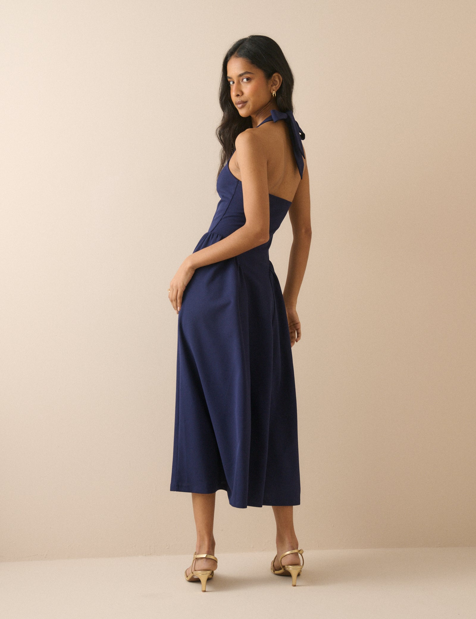 Women's Midi Dress - Navy Halterneck Amie - product view 4