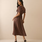 Women's Midi Dress - Brown Polka Dot Atlas - product view 4