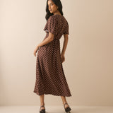 Women's Midi Dress - Brown Polka Dot Atlas - product view 4