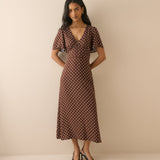 Women's Midi Dress - Brown Polka Dot Atlas - product view 1