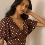 Women's Midi Dress - Brown Polka Dot Atlas - product view 3