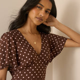 Women's Midi Dress - Brown Polka Dot Atlas - product view 3