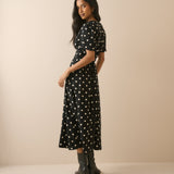 Women's Midi Dress - Black Polka Dot Atlas - product view 4