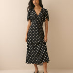 Women's Midi Dress - Black Polka Dot Atlas - product view 1