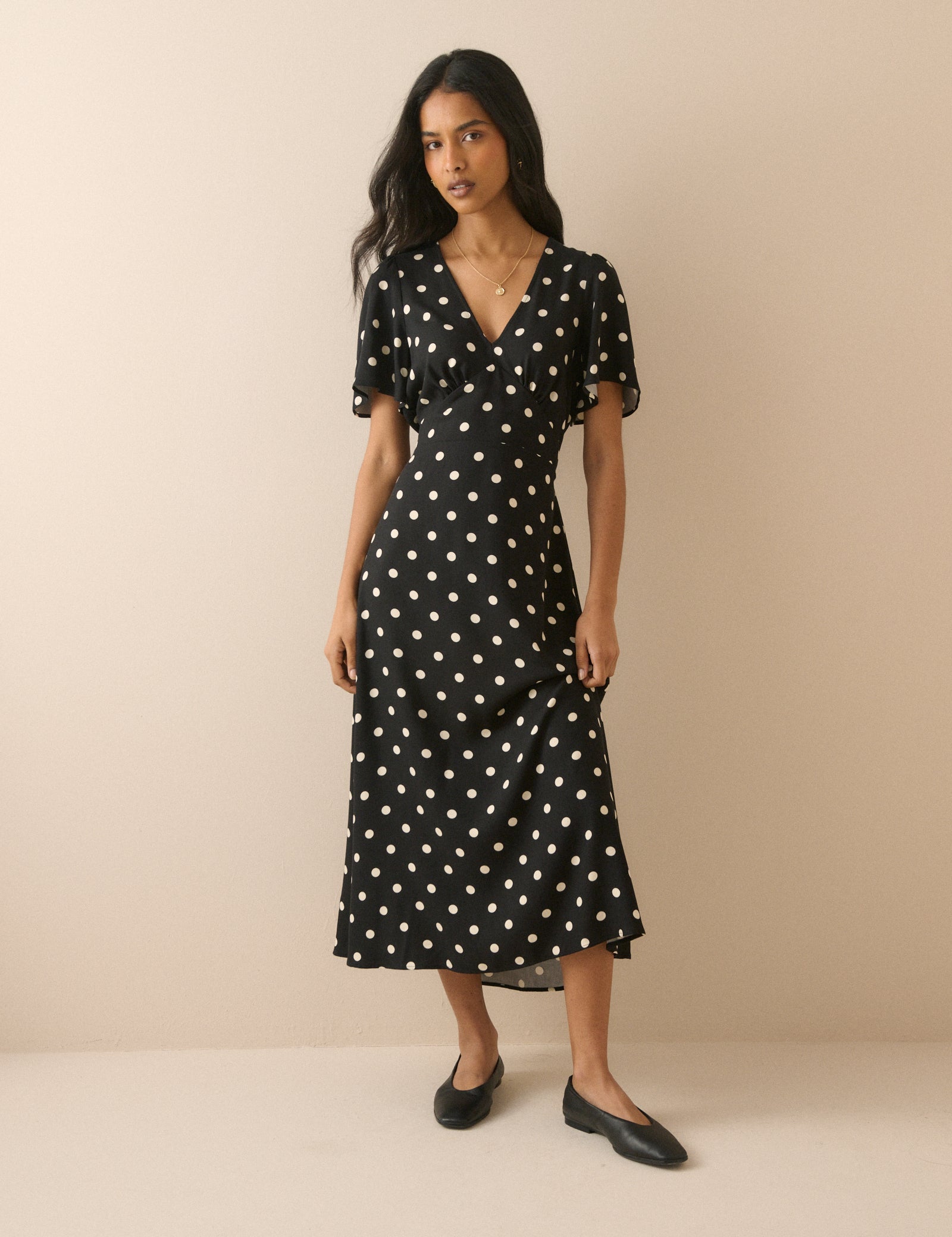 Women's Midi Dress - Black Polka Dot Atlas - product view 1
