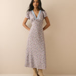 Women's Midi Dress - Blue Ditsy Floral Lace Trim Kacey - product view 1