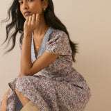 Women's Midi Dress - Blue Ditsy Floral Lace Trim Kacey - product view 4