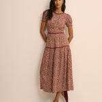 Women's Midi Dress - Burgundy Floral Tiered Dara - product view 2