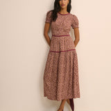 Women's Midi Dress - Burgundy Floral Tiered Dara - product view 2