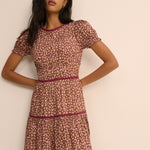 Women's Midi Dress - Burgundy Floral Tiered Dara - product view 4