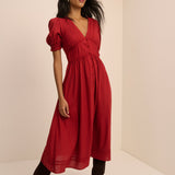 Women's Midi Dress - Red Button Front Frances - product view 3