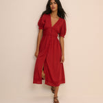 Women's Midi Dress - Red Button Front Frances - product view 1