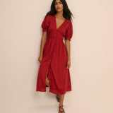 Women's Midi Dress - Red Button Front Frances - product view 1