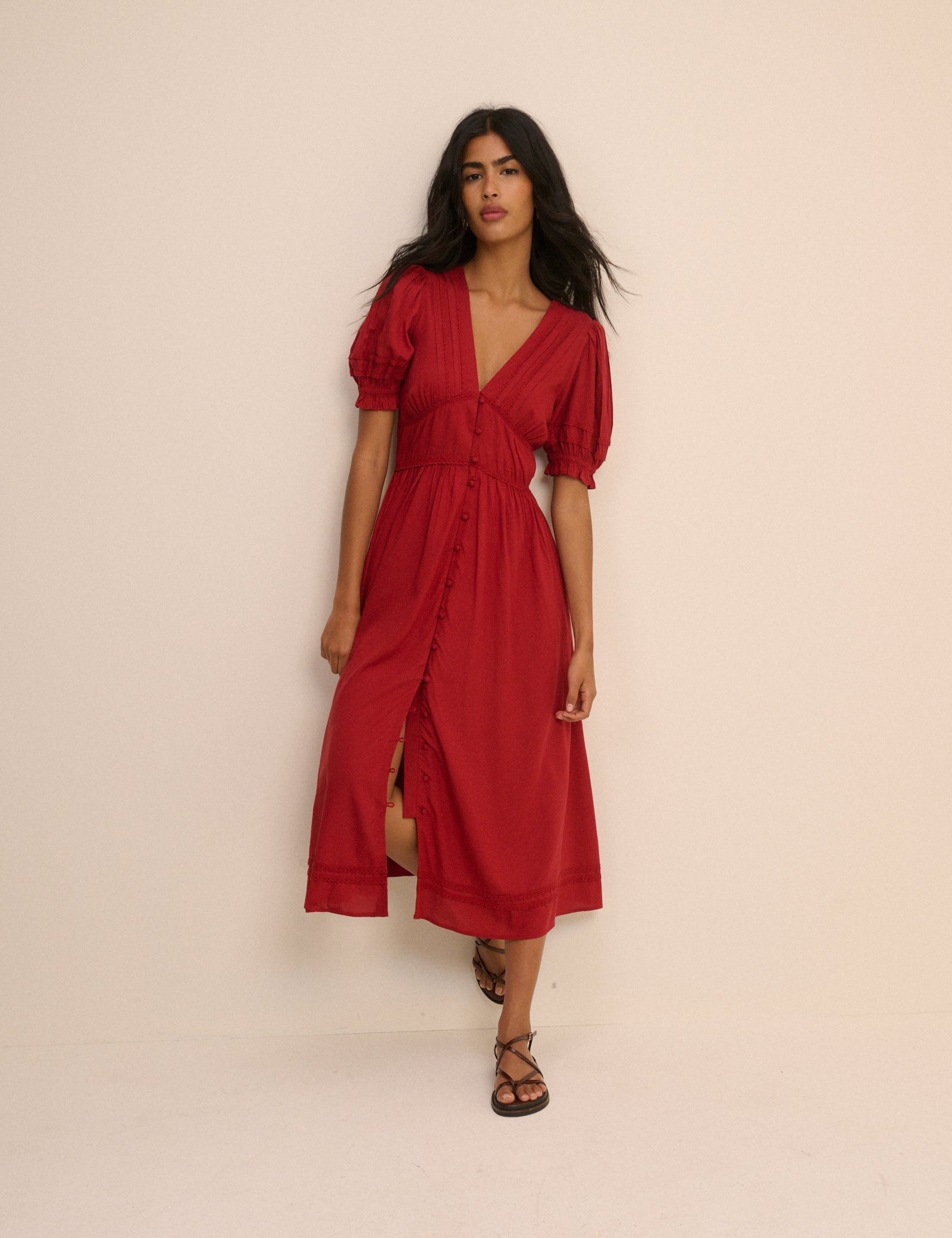 Women's Midi Dress - Red Button Front Frances - product view 1