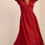Women's Midi Dress - Red Button Front Frances - product view 4