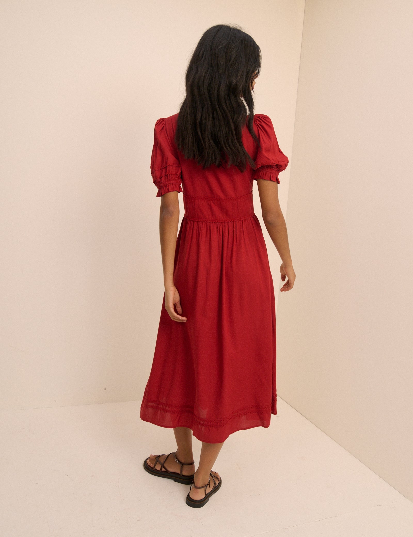 Women's Midi Dress - Red Button Front Frances - product view 5