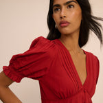 Women's Midi Dress - Red Button Front Frances - product view 2