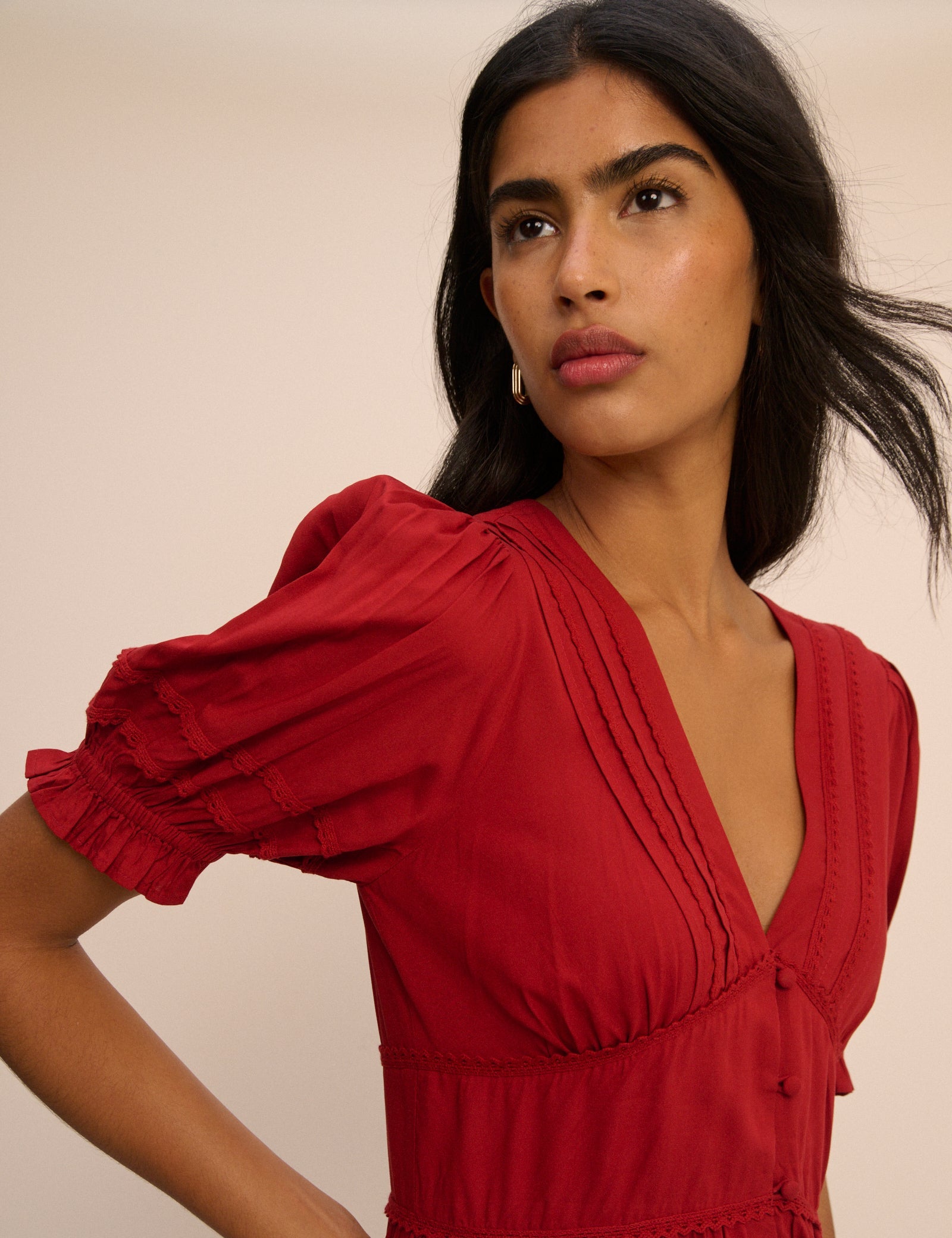 Women's Midi Dress - Red Button Front Frances - product view 2