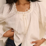 Women's Blouse - White Broderie Anglaise Trim Lumi - product view 2