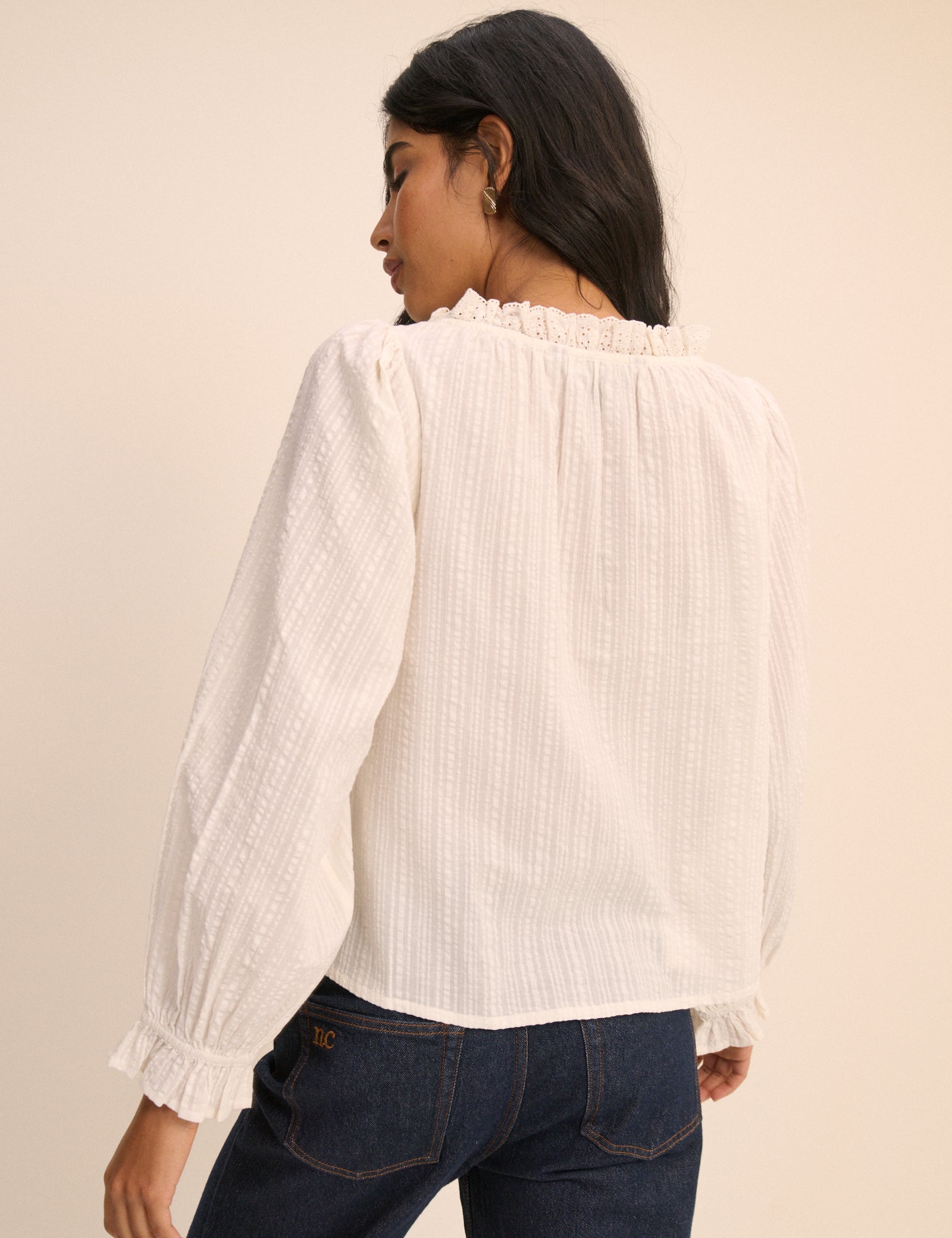 Women's Blouse - White Broderie Anglaise Trim Lumi - product view 4