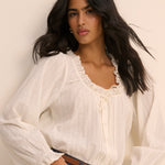 Women's Blouse - White Broderie Anglaise Trim Lumi - product view 3