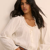 Women's Blouse - White Broderie Anglaise Trim Lumi - product view 3