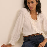 Women's Blouse - White Broderie Anglaise Trim Lumi - product view 5