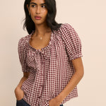 Women's Blouse - Burgundy Gingham Puff Sleeve Lumi - product view 2