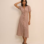 Women's Midi Dress - Brown Gingham Button Front Zeyna - product view 1