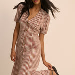 Women's Midi Dress - Brown Gingham Button Front Zeyna - product view 2