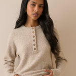 Women's Jumper - Cream Relaxed Fit Henley - product view 4